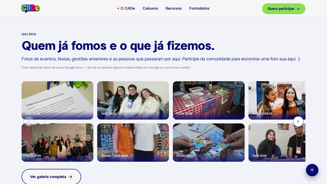 Seção de histórico do centro acadêmico