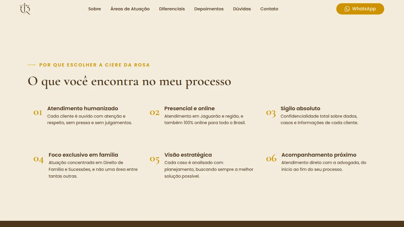 Seção de diferenciais do atendimento