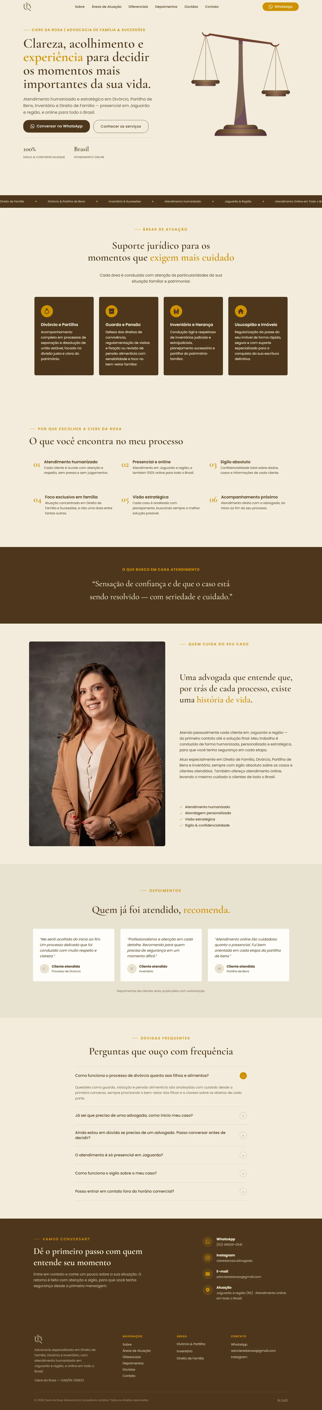 Captura da página inicial do site da Advocacia Ciere da Rosa