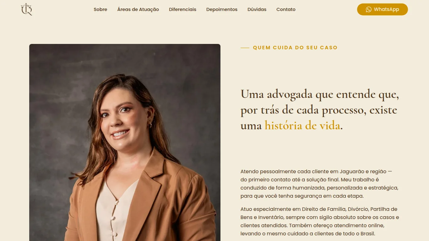 Seção sobre a advogada