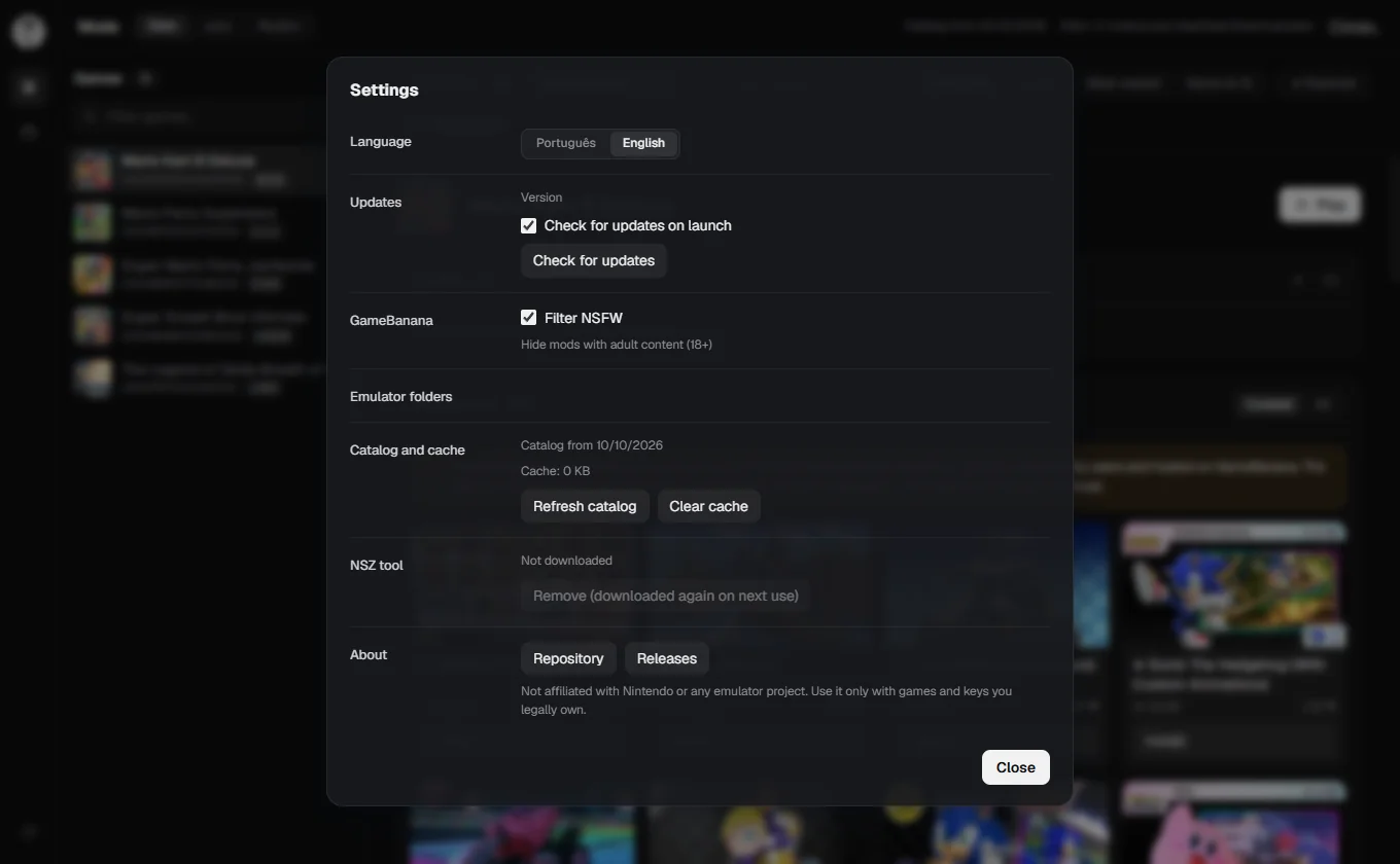 Tela de configurações do Eden Mod Manager