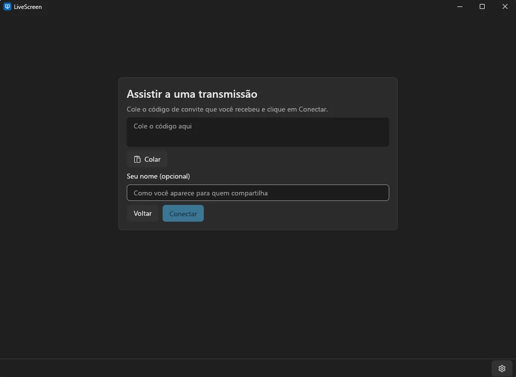 Tela Assistir com o campo do código de convite