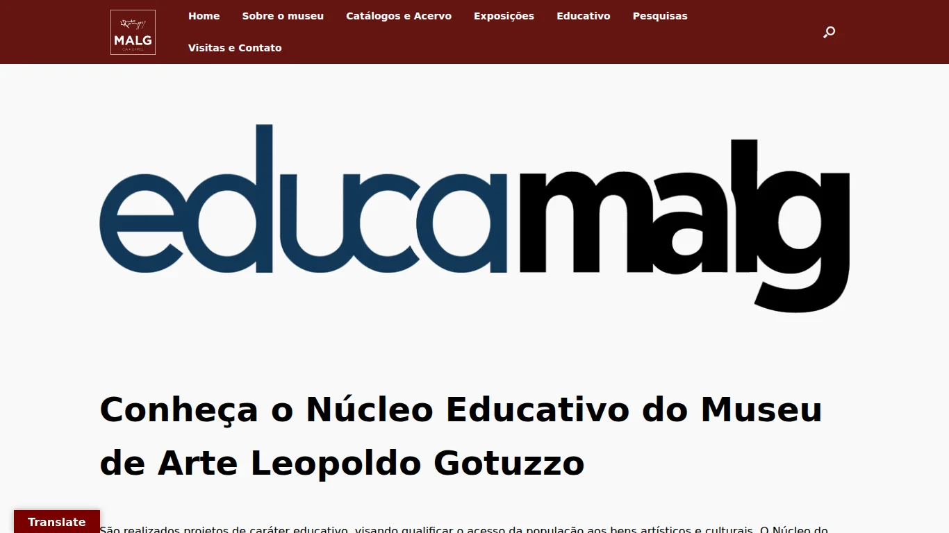 Página do núcleo educativo do museu