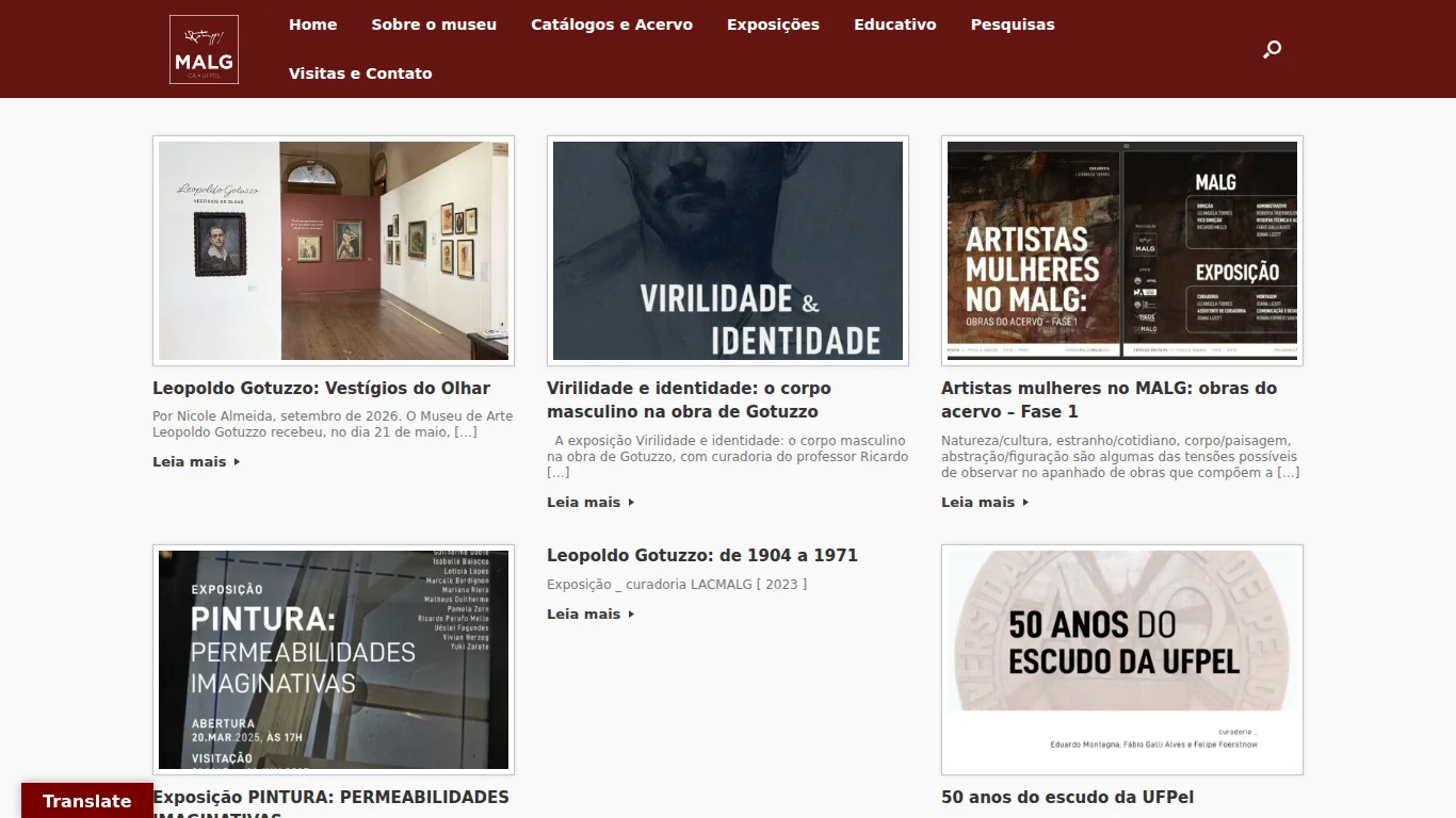 Página de listagem de exposições do MALG