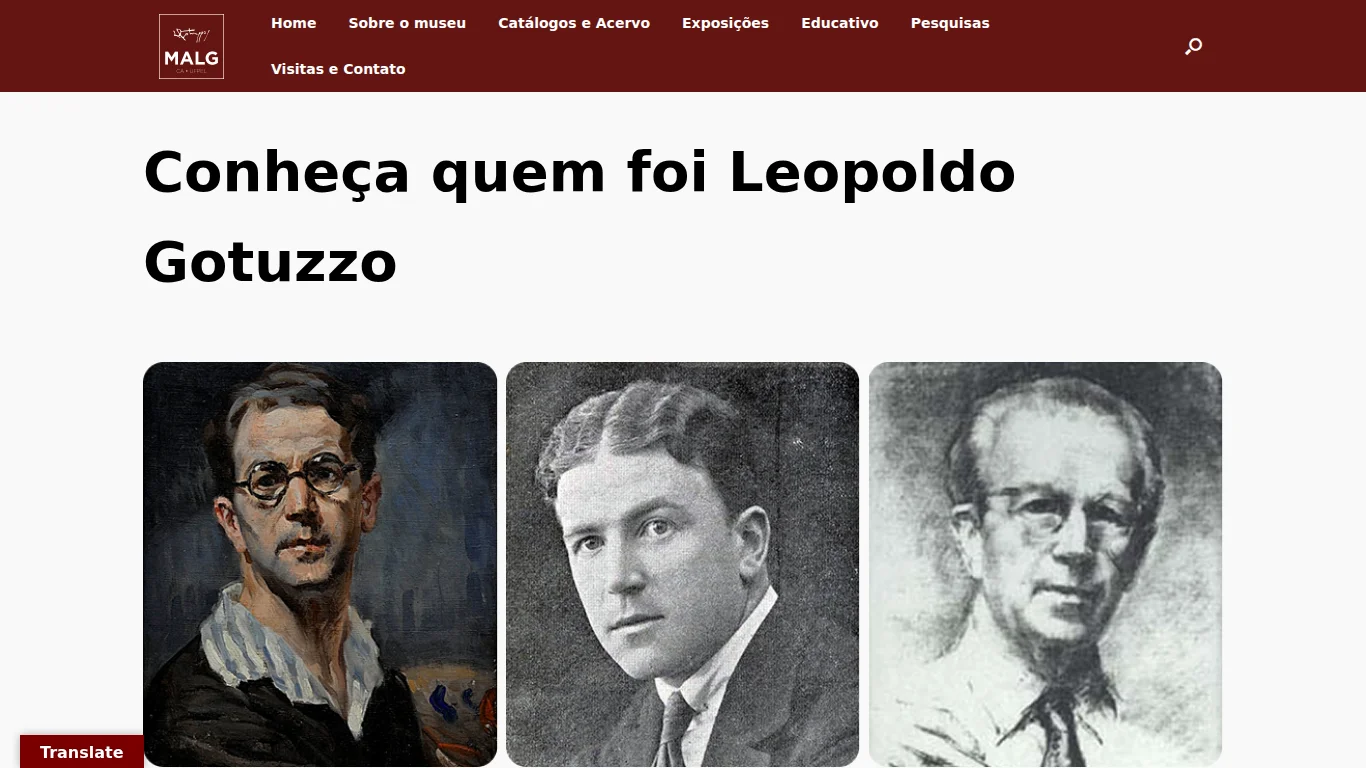 Página sobre o pintor Leopoldo Gotuzzo, patrono do museu