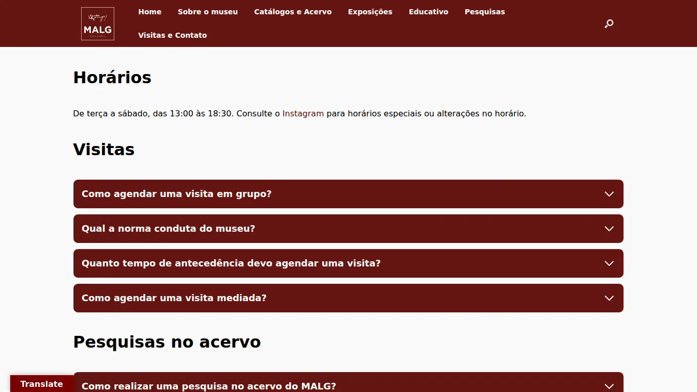 Página de agendamento de visitas ao museu
