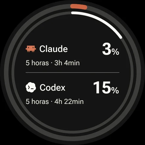 Tile do Wear OS com os anéis de uso